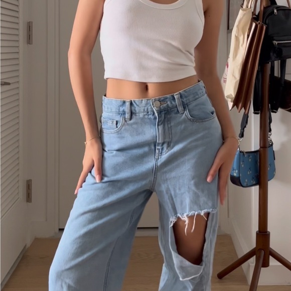 Oak + Fort Cut Out Denim in Super Light Wash - Picture 3 of 3